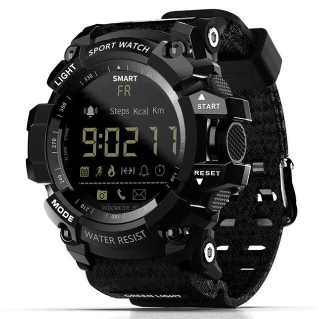 Lokmat Smart Watch for Daily Activity Tracking and Notifications - black rugged digital smartwatch showing steps, calories, distance and message/call alerts