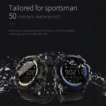 Lokmat Smart Watch for Daily Activity Tracking and Notifications showing two rugged waterproof watches with splash effects and 50 meters waterproof text
