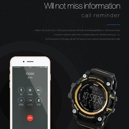 Lokmat Smart Watch for Daily Activity Tracking and Notifications black rugged smartwatch showing call notification with smartphone