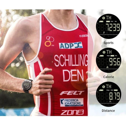 Lokmat Smart Watch for Everyday Activity and Reminders showing runner tracking steps calories and distance with notification display