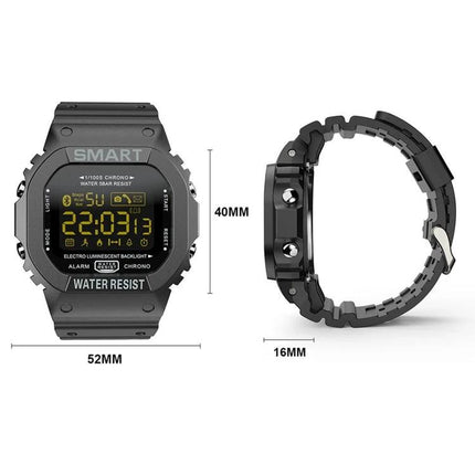 Lokmat Smart Watch for Everyday Activity and Health Tracking digital black sports watch front and side view with dimensions 52mm x 40mm x 16mm
