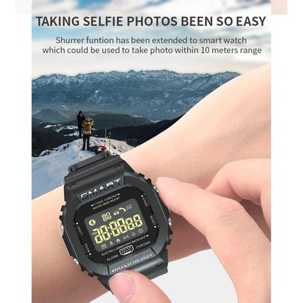 Lokmat Smart Watch for Everyday Activity and Health Tracking showing wrist selfie control, step and calorie tracking display