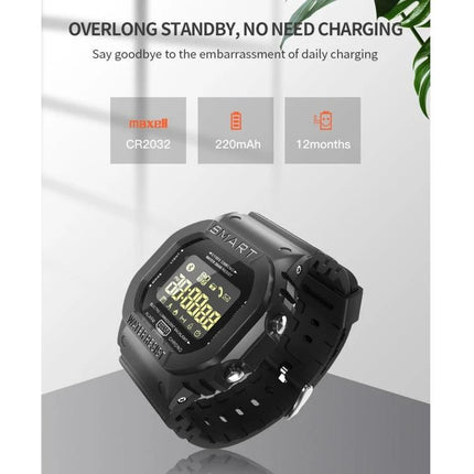 Lokmat Smart Watch for Everyday Activity and Health Tracking - black durable smartwatch showing step, calorie display and 12-month battery