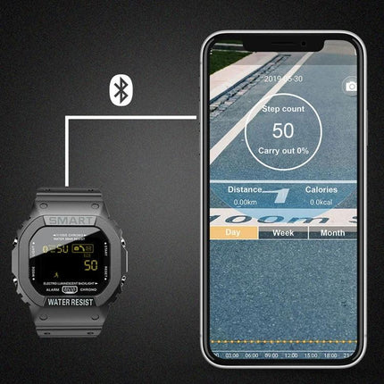 Lokmat Smart Watch for Everyday Activity and Health Tracking - black fitness watch showing step count synced to phone app