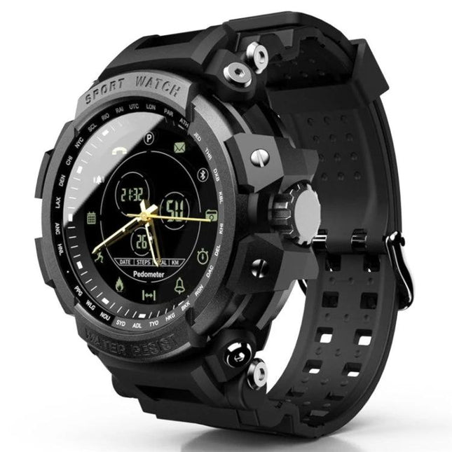 Lokmat Watch for Daily Activity Monitoring and Reminders, rugged black sport smartwatch showing step count, pedometer and notification alerts