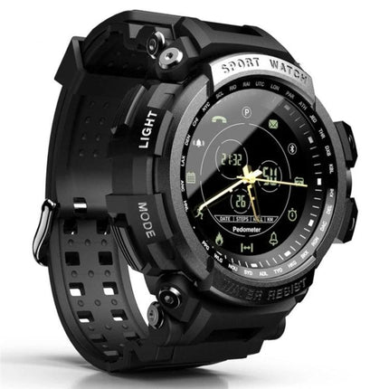 Lokmat Watch for Daily Activity Monitoring and Reminders - rugged black sport smartwatch showing pedometer, step count, calorie and discreet alert icons