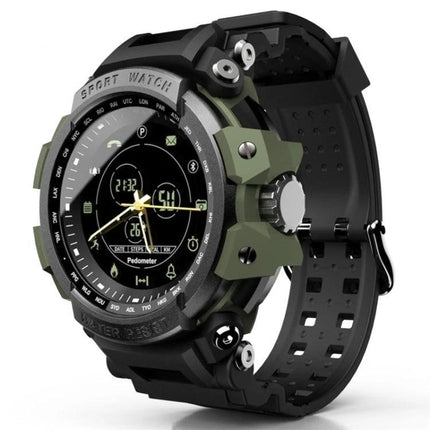 Lokmat Watch for Daily Activity Monitoring and Reminders - rugged black-green smartwatch showing step counter, pedometer and discreet buzzer alerts for everyday use