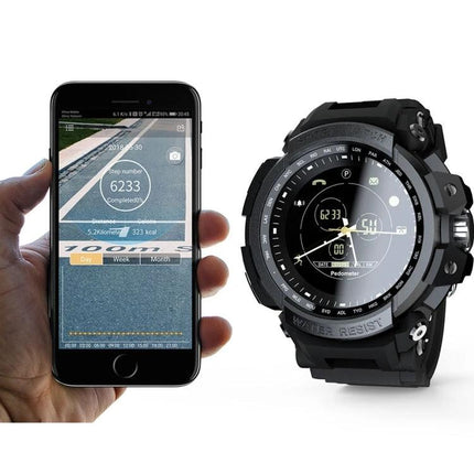 Lokmat Watch for Daily Activity Monitoring and Reminders showing smartwatch with activity app on phone and step count display