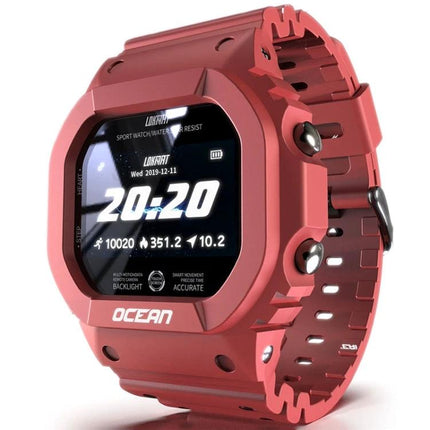 Lokmat Smart Watch for Daily Activity and Sleep Tracking - red fitness smartwatch displaying time, steps, heart rate and sleep metrics on wrist-ready display