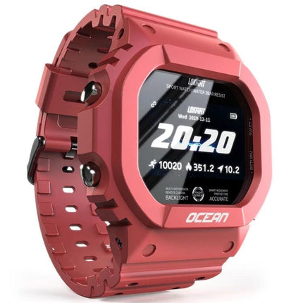 Lokmat Smart Watch for Daily Activity and Sleep Tracking red rugged smartwatch showing steps, heart rate and sleep data on display
