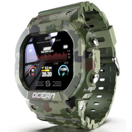 Lokmat Smart Watch for Daily Activity and Sleep Tracking - green camouflage fitness and sleep monitor wristwatch
