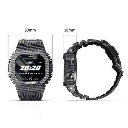 Lokmat Smart Watch for Daily Activity and Sleep Tracking black textured sports smartwatch showing front and side views, 50mm face
