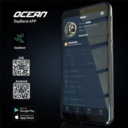 Lokmat Smart Watch for Daily Activity and Sleep Tracking app interface on smartphone showing device connection and features