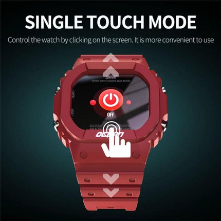 Lokmat Smart Watch for Daily Activity and Sleep Tracking single touch mode red sport watch showing power icon and touch control
