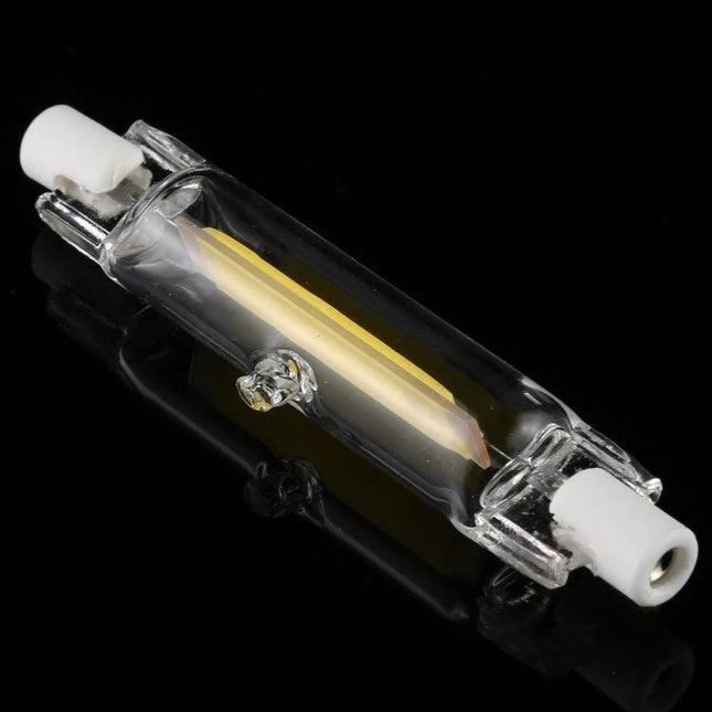 Versatile Glass Tube LED Bulb for Everyday Household Lighting shown as a clear glass COB R7S LED tube, 5W or 13W options for kitchens and garages