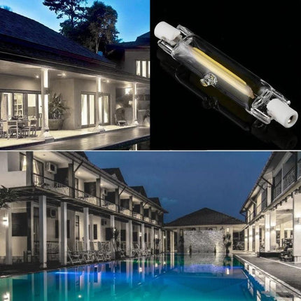 Versatile Glass Tube LED Bulb for Everyday Household Lighting - R7S COB 5W/13W glass tube illuminating homes, patios and poolside areas