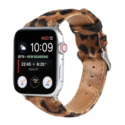 Fluffy Leopard Horsehair Leather Apple Watch Strap 38-49mm