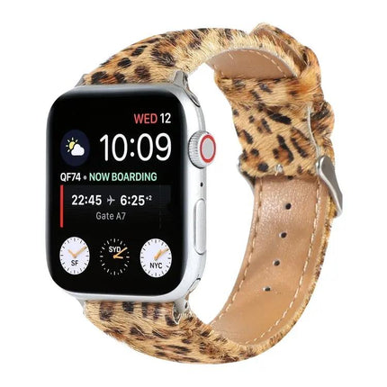 Fluffy Leopard Horsehair Leather Apple Watch Strap 38-49mm
