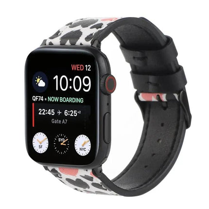 Printed Leather Strap For Apple Watch 38 41 44 45 49mm