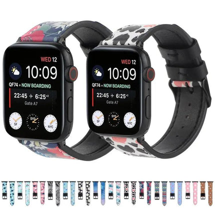 Printed Leather Apple Watch Strap 42/40/38/45mm Universal