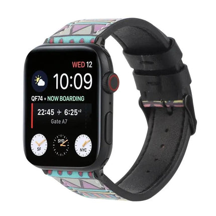 Printed Leather Strap For Apple Watch 38 41 44 45 49mm