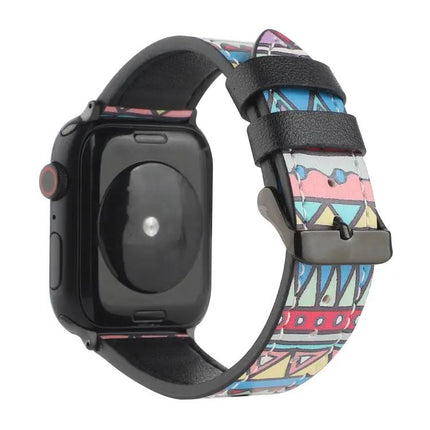 Printed Leather Strap For Apple Watch 38 41 44 45 49mm