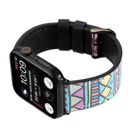 Printed Leather Strap For Apple Watch 38 41 44 45 49mm