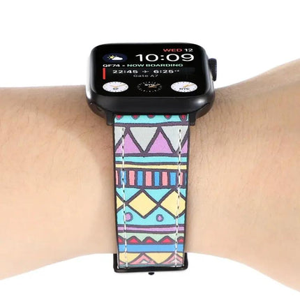 Printed Leather Strap For Apple Watch 38 41 44 45 49mm
