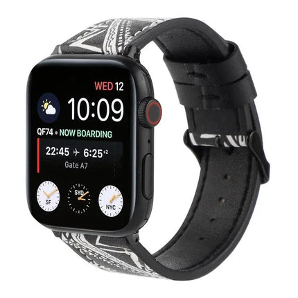Printed Leather Apple Watch Strap 42/40/38/45mm Universal