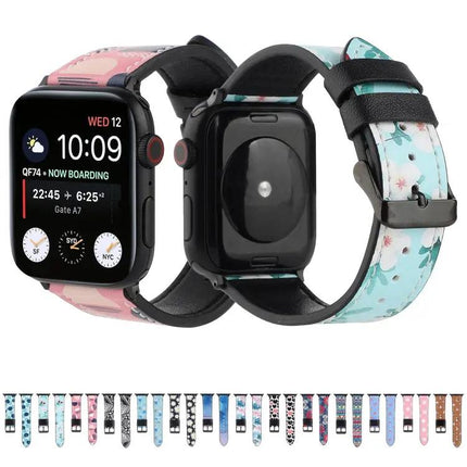 Printed Leather Strap For Apple Watch 38 41 44 45 49mm