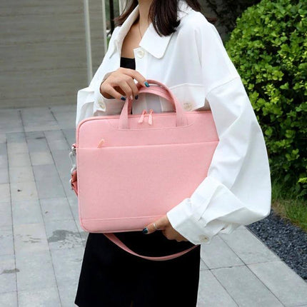 Practical Everyday Shoulder Bag for 13.3 to 15.6 Inch Laptops - pink waterproof Oxford cloth commuter laptop bag with handles and shoulder strap