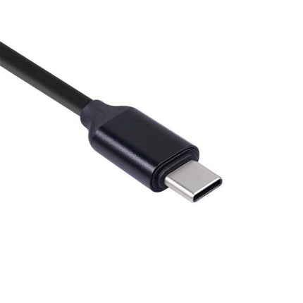 USB-C Male to Female Extension Cable for Power and Data Transfer - black USB-C male connector close-up on white background