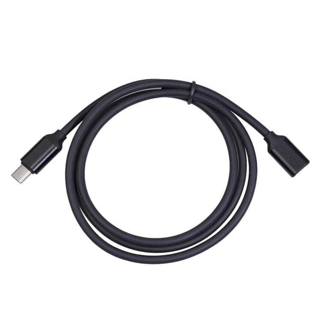 USB-C Male to Female Extension Cable for Power and Data Transfer - black USB-C male to female extension cable coiled for charging and data