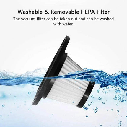 Car Handheld Wireless Vacuum Cleaner USB Charging For Interiors washable removable HEPA filter image showing filter being rinsed under water