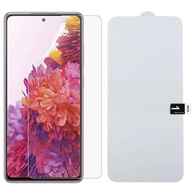 Hydrogel Screen Protector Full Coverage For Samsung Galaxy Phone Everyday Protection showing edge-to-edge clear protector on Galaxy phone