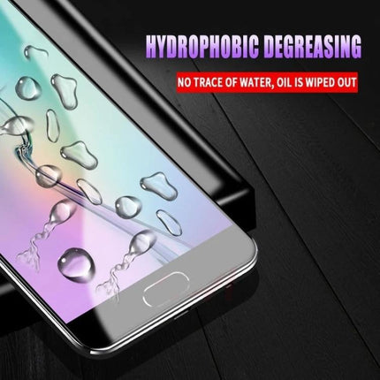25-Pack Hydrogel Screen Protectors For Samsung Galaxy Phones showing water beading on screen to highlight hydrophobic degreasing and clear protection
