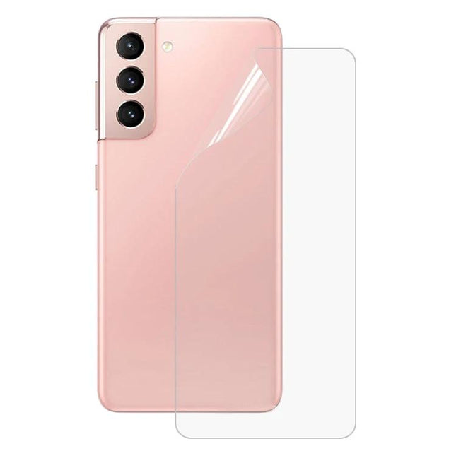 Samsung Galaxy Screen Protector Full Coverage hydrogel film on pink Galaxy S21 5G showing edge-to-edge curved display protection