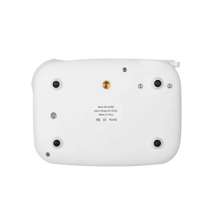 Transjee Mini Projector for Home Entertainment Viewing bottom view showing mounting thread and rubber feet on compact white projector