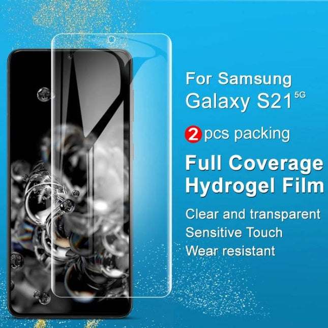 IMAK Hydrogel Screen Protector for Samsung Galaxy Devices, Everyday Shield Against Scratches - clear full coverage hydrogel for Galaxy S21, 2pcs