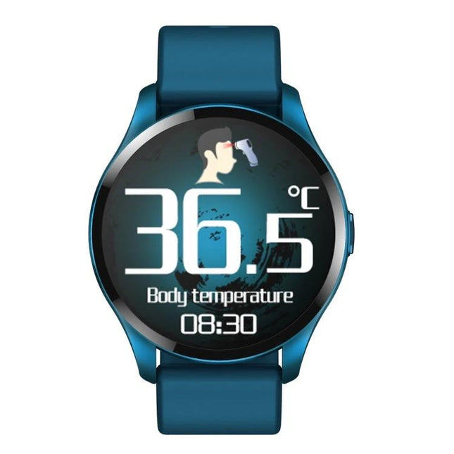 Versatile Smart Watch for Daily Health and Activity Tracking - blue watch showing 36.5°C body temperature and 08:30 display