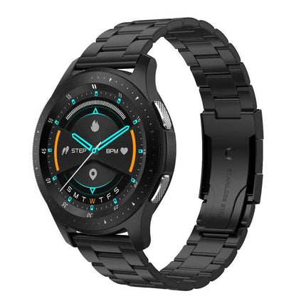 Daily Health Tracker Bracelet for Everyday Wellness Monitoring - sleek black wellness smartwatch showing steps, heart rate, and activity reminders