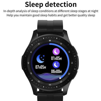 Daily Health Tracker Bracelet for Everyday Wellness Monitoring showing sleep detection screen with moon icons and sleep duration on black smartwatch