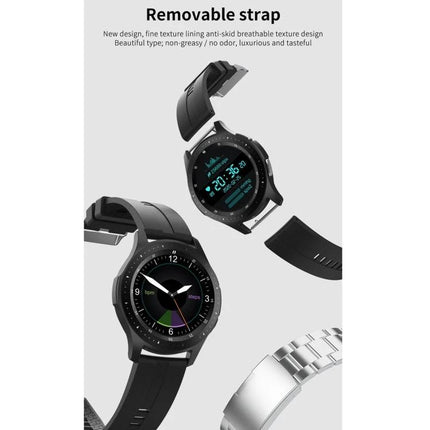 Daily Health Tracker Bracelet for Everyday Wellness Monitoring - black smartwatch with removable straps showing heart rate and step tracking