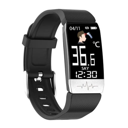 Daily Health Tracker Bracelet for Everyday Wellness - black fitness tracker showing 36.6°C temperature, time and health metrics