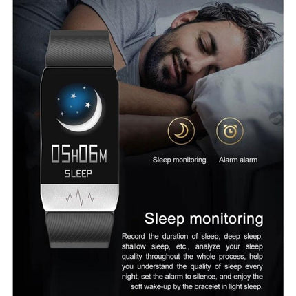 Daily Health Tracker Bracelet for Everyday Wellness - sleep monitoring wristband showing sleep tracking screen and man sleeping