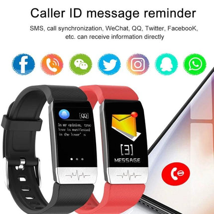 Daily Health Tracker Bracelet for Everyday Wellness - black and red fitness bands showing caller ID, message notifications, steps and sleep tracking on smartphone sync