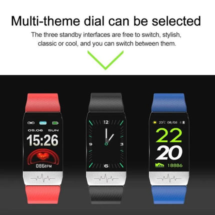 Daily Health Tracker Bracelet for Everyday Wellness showing three color straps and multi-theme watch faces for steps, heart rate, and time