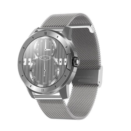 Essential smart watch for everyday health and activity monitoring - sleek silver stainless mesh band smartwatch showing analog-style display and heart-rate tracking