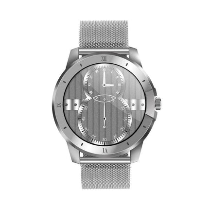Essential smart watch for everyday health and activity monitoring - silver mesh band watch showing step, heart rate and call reminders