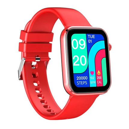 Smart Watch for Everyday Health and Activity Monitoring - red smartwatch showing steps, heart rate, calories and date on screen
